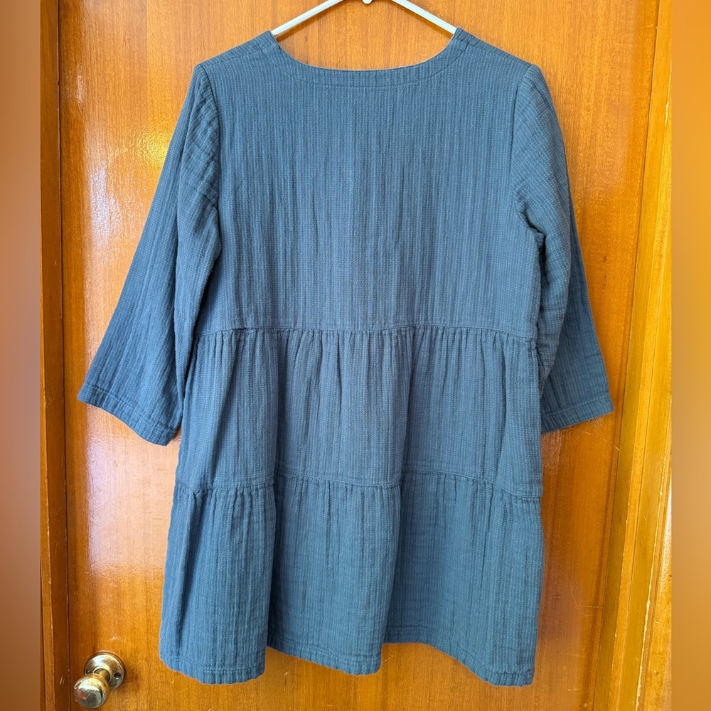Gudrun Sjoden Blue Tiered Tunic with 3/4 Sleeves Size Medium - Picture 2 of 6